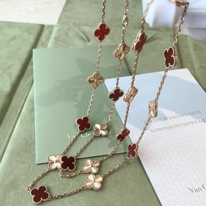 [LUCKY LOVE]CLOVER 20 MOTIFS LASER CARNELIAN NECKLACE