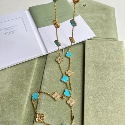 [LUCKY LOVE]CLOVER 20 MOTIFS TURQUOISE DIAMOND NECKLACE