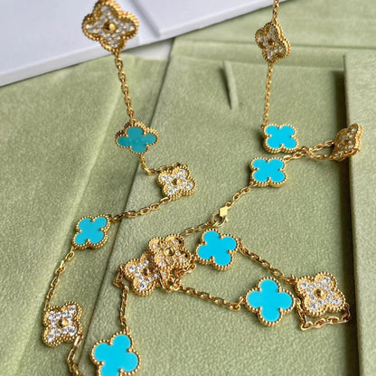 [LUCKY LOVE]CLOVER 20 MOTIFS TURQUOISE DIAMOND NECKLACE