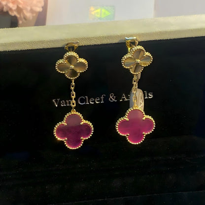 [LUCKY LOVE]NEW CLOVER 2 MOTIF PINK ENAMEL EARRINGS