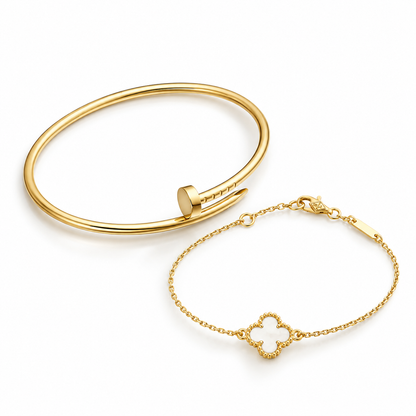 [LoveLucky] Clover White Mother-of-Pearl & JUSTE Bracelet Stack Set