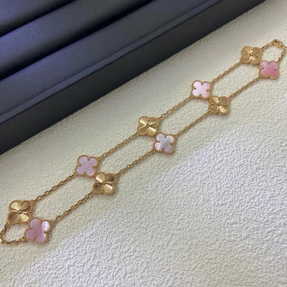 [LUCKY LOVE]CLOVER 10 MOTIFS  LASER PINK MOP NECKLACE
