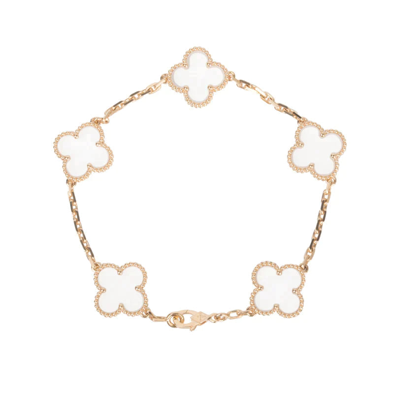 [LUCKY LOVE]CLOVER 5 MOTIF ROCK CRYSTAL BRACELET