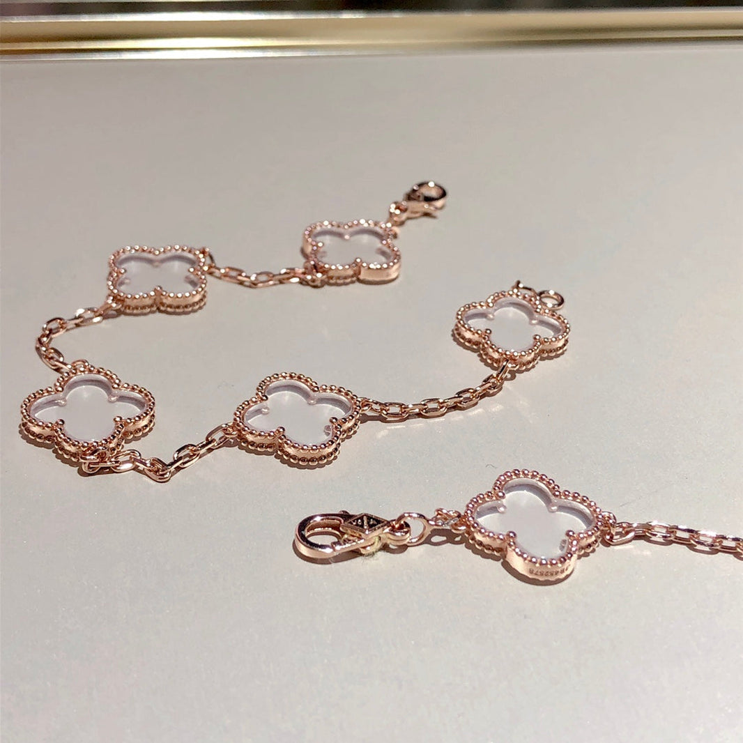 [LUCKY LOVE]CLOVER 5 MOTIF ROCK CRYSTAL BRACELET