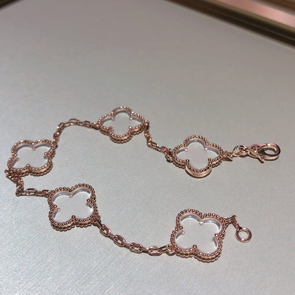 [LUCKY LOVE]CLOVER 5 MOTIF ROCK CRYSTAL BRACELET