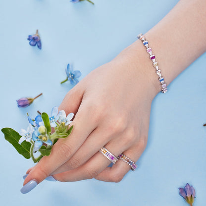[LUCKY LOVE]Dainty Kaleidoscopic Emerald Cut Daily Ring