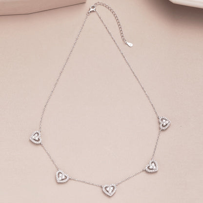 [LUCKY LOVE]Sparkling Five Heart Necklace