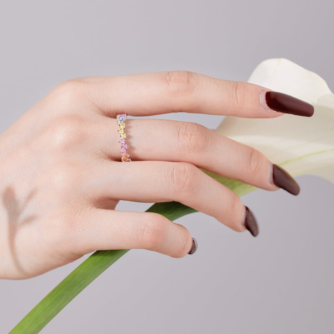 [LUCKY LOVE]Mixed Colorful Square Staggered Rings