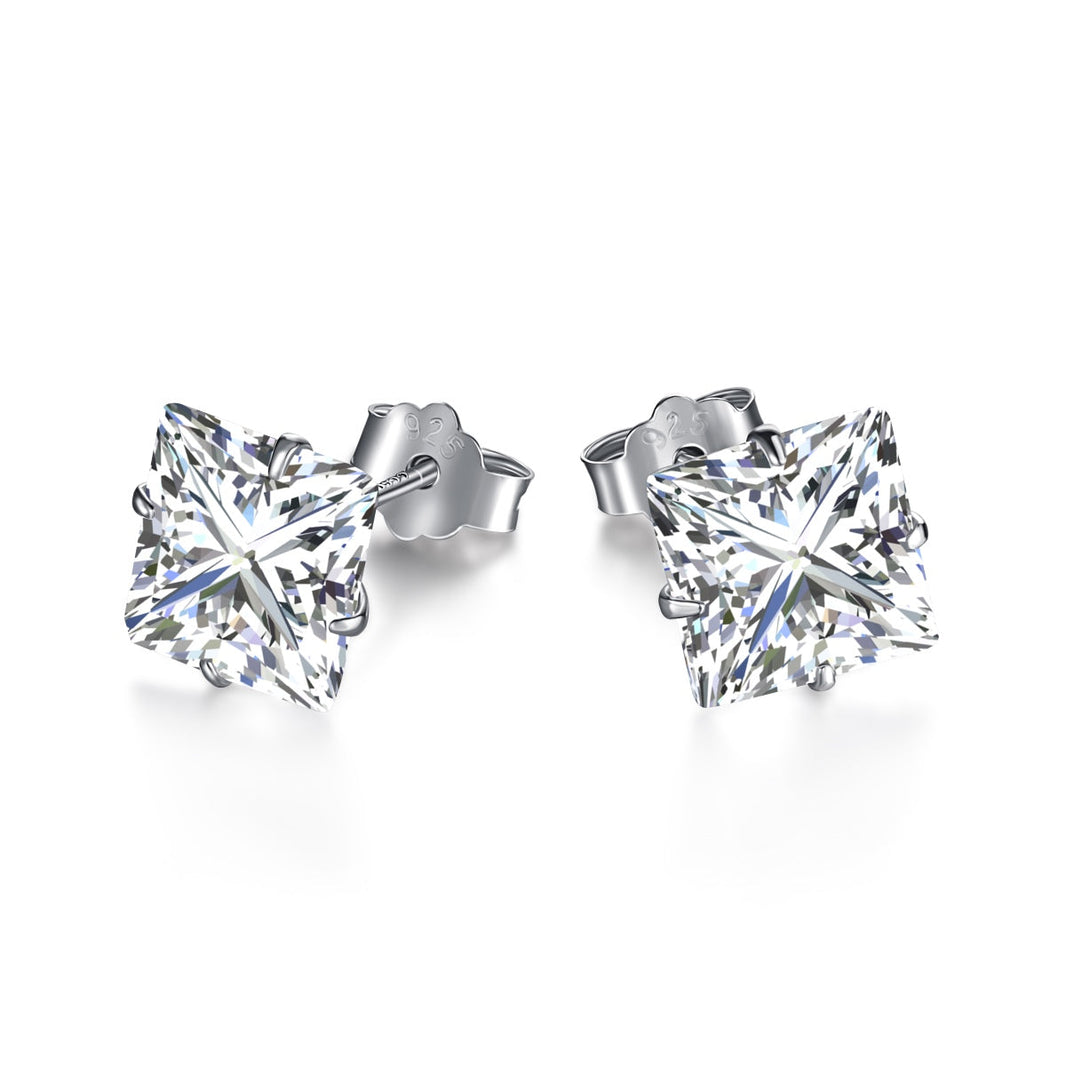 [LUCKY LOVE]Stylish Shiny Square Center Stone Stud Earrings