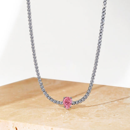 [LUCKY LOVE]1.0 carat Unique Pear Cut Tennis Necklace