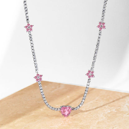 [LUCKY LOVE]Dazzling Pink Heart Flower Necklace