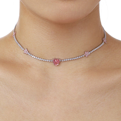 [LUCKY LOVE]Dazzling Pink Heart Flower Necklace