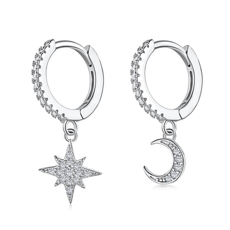 [LUCKY LOVE]Star and Moon Asymmetric Earrings