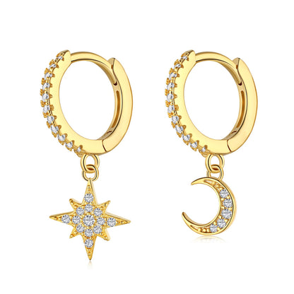 [LUCKY LOVE]Star and Moon Asymmetric Earrings