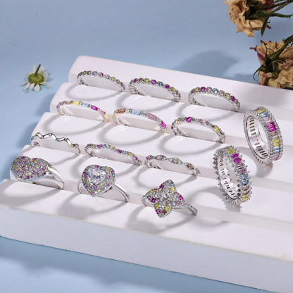 [LUCKY LOVE]Dainty Colorful Round Cut Party Ring
