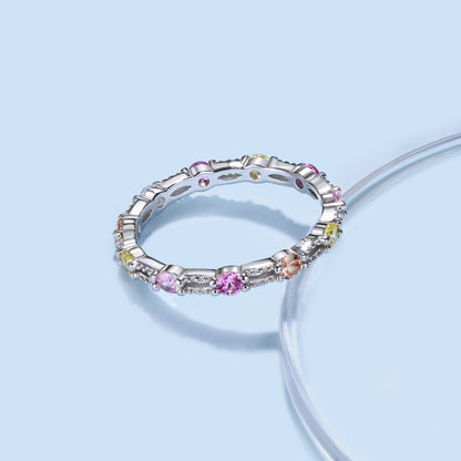 [LUCKY LOVE]Sparkling Colorful Round Cut Tennis Ring