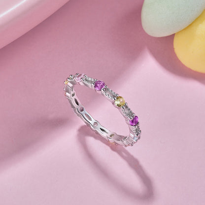 [LUCKY LOVE]Sparkling Colorful Round Cut Tennis Ring
