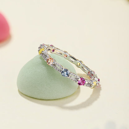 [LUCKY LOVE]Sparkling Colorful Round Cut Tennis Ring