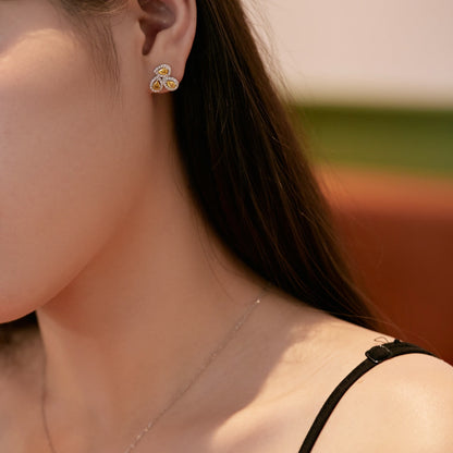 [LUCKY LOVE]Ornate Flower Shape Pear Cut Lover Earrings