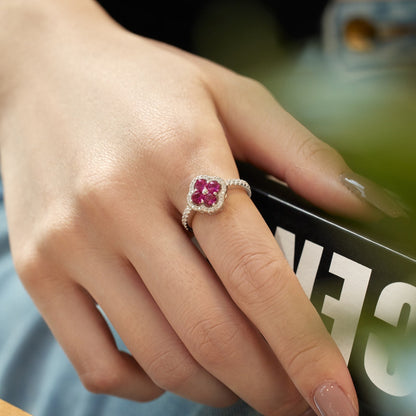 [LUCKY LOVE]Four Leaf Clover Flower Design Ring