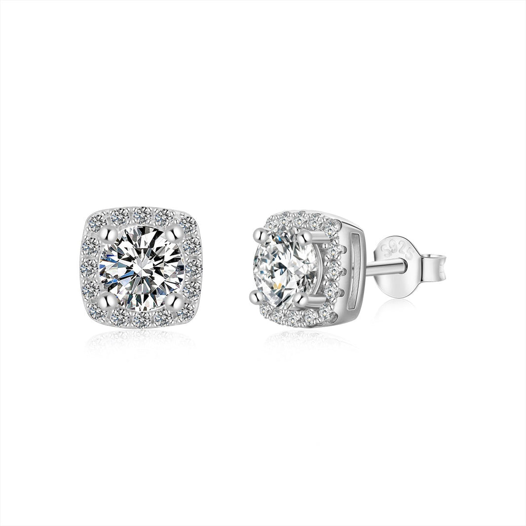 [LUCKY LOVE]Classic Round Center Stone Stud Earrings