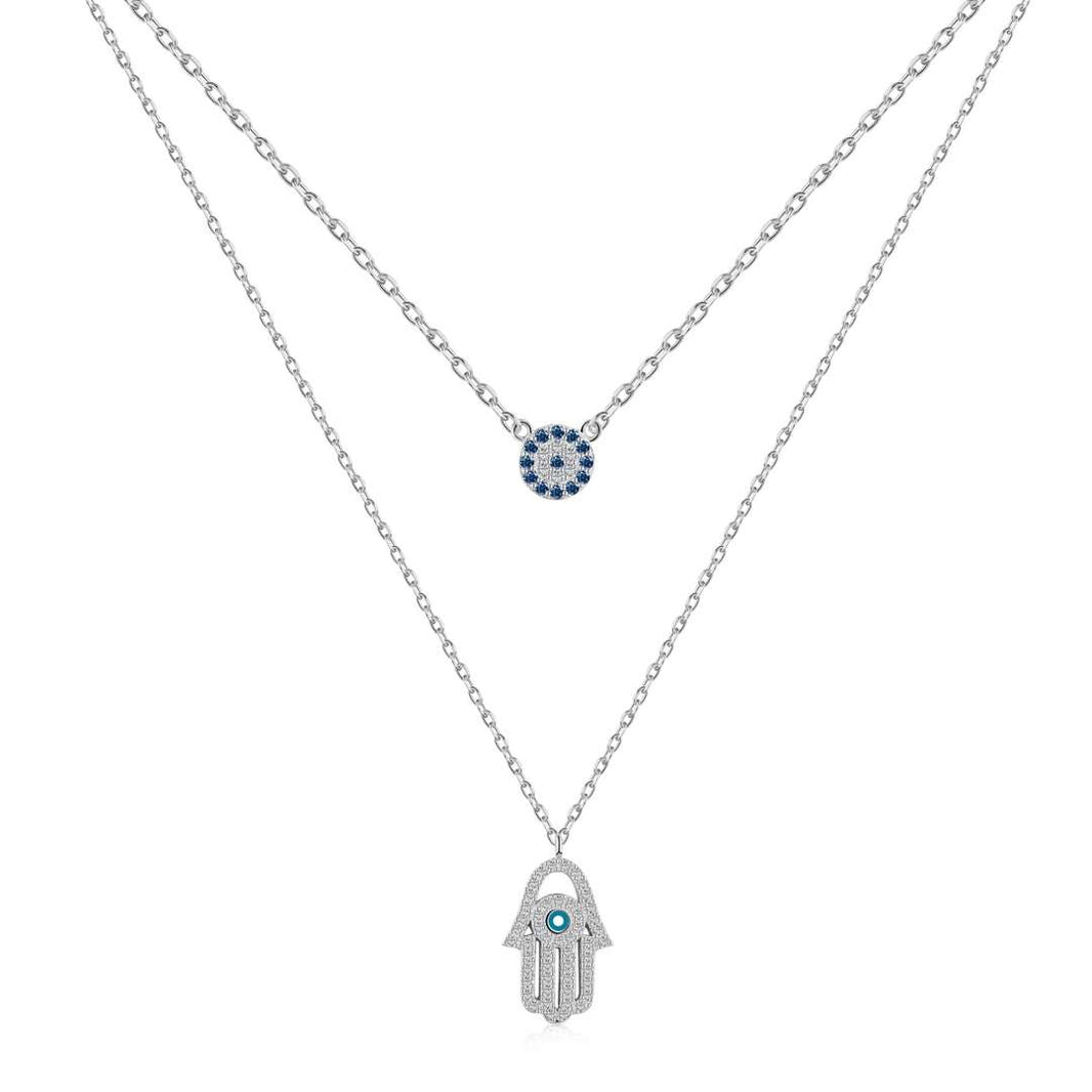 [LUCKY LOVE]Demon Eye Hamsa Palm Necklace