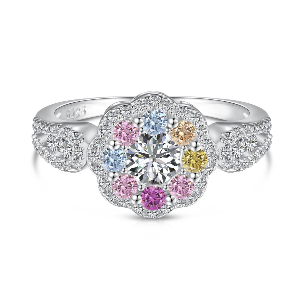 [LUCKY LOVE]Delicate Colorful Round Cut Flower Shape Wedding Ring