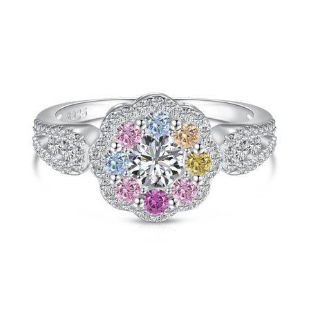 [LUCKY LOVE]Delicate Colorful Round Cut Flower Shape Wedding Ring
