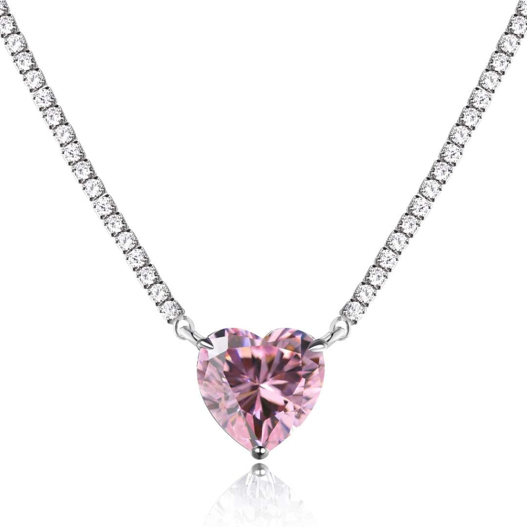 [LUCKY LOVE]8.0 Carat Versatile Colorful Sweet Heart-Shaped Tennis Necklace