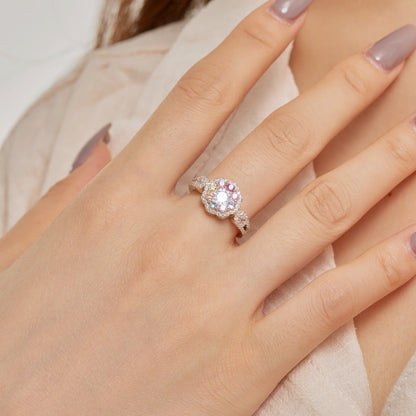 [LUCKY LOVE]Delicate Colorful Round Cut Flower Shape Wedding Ring