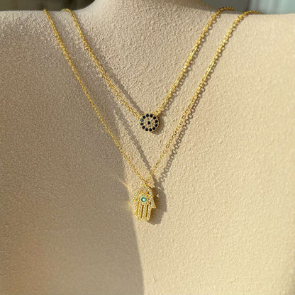 [LUCKY LOVE]Demon Eye Hamsa Palm Necklace