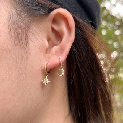 [LUCKY LOVE]Star and Moon Asymmetric Earrings