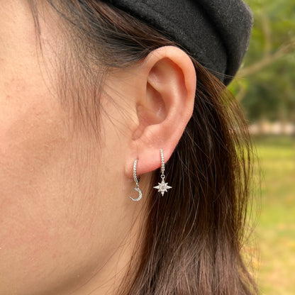 [LUCKY LOVE]Star and Moon Asymmetric Earrings