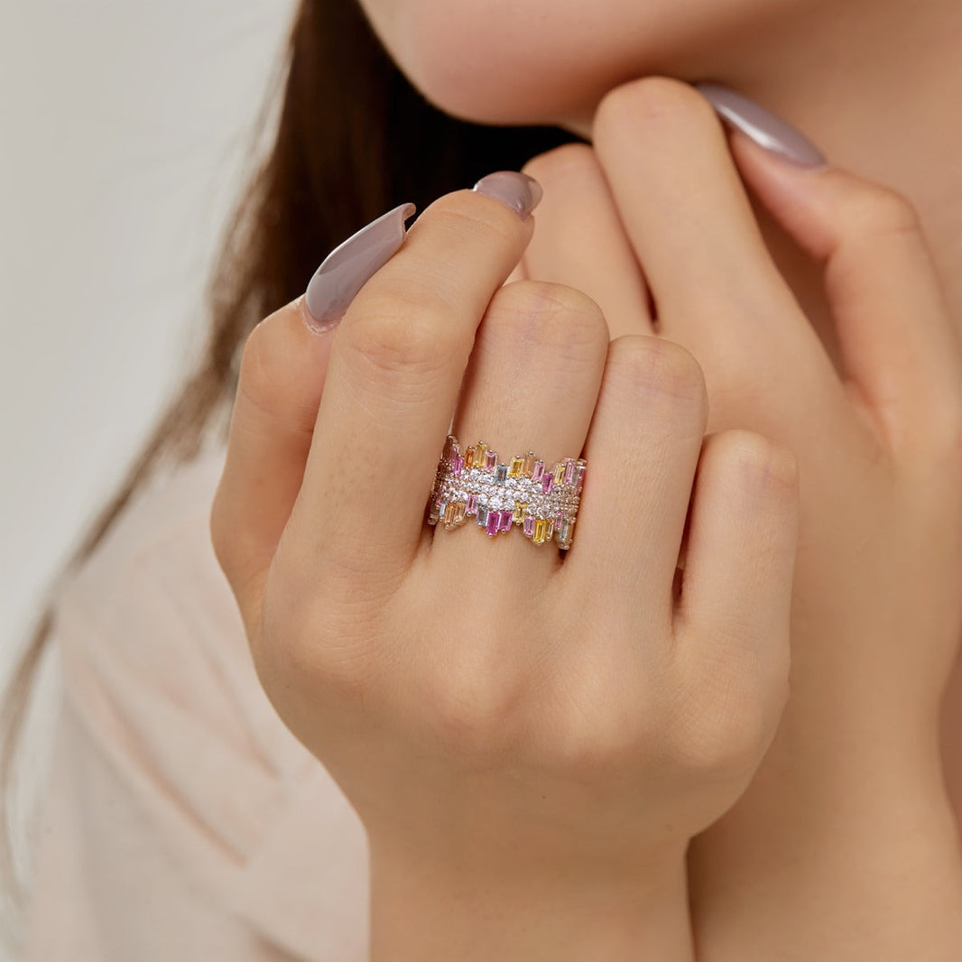 [LUCKY LOVE]Luxurious Colorful Radiant Cut Daily Ring
