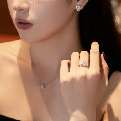 [LUCKY LOVE]Ornate Flower Shape Pear Cut Lover Earrings