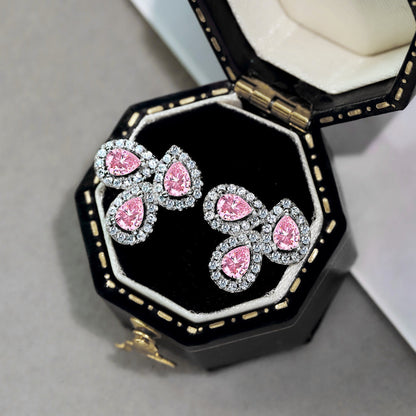 [LUCKY LOVE]Ornate Flower Shape Pear Cut Lover Earrings