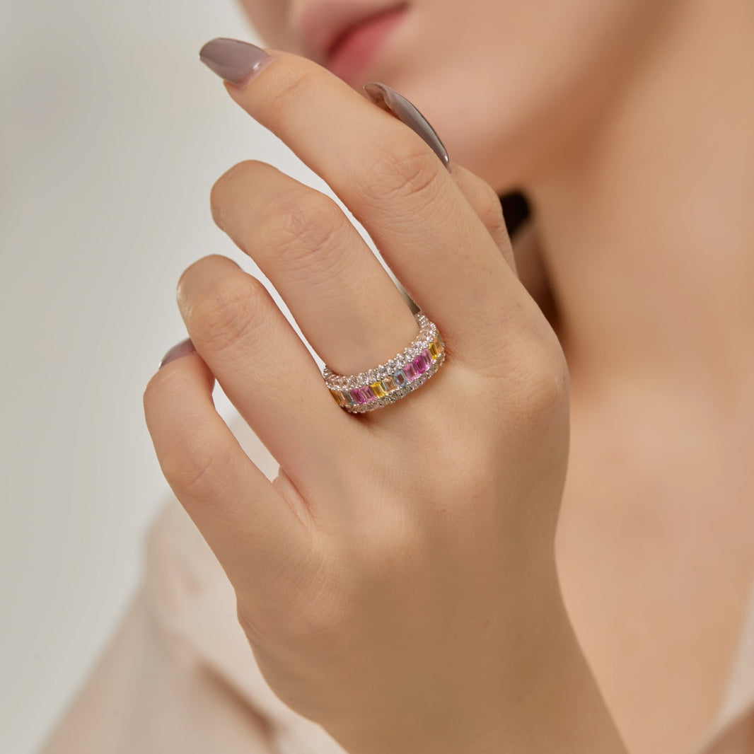 [LUCKY LOVE]Dainty Colorful Radiant Cut Daily Ring