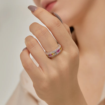 [LUCKY LOVE]Dainty Colorful Radiant Cut Daily Ring