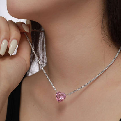[LUCKY LOVE]8.0 Carat Versatile Colorful Sweet Heart-Shaped Tennis Necklace