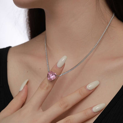 [LUCKY LOVE]8.0 Carat Versatile Colorful Sweet Heart-Shaped Tennis Necklace
