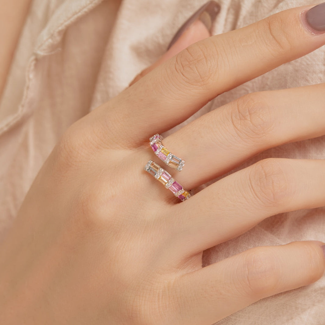 [LUCKY LOVE]Charming Colorful Radiant Cut Adjustable Daily Ring