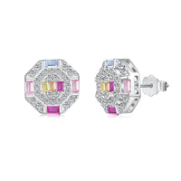 [LUCKY LOVE]Ornate Colorful Octagon Shape Daily Earrings