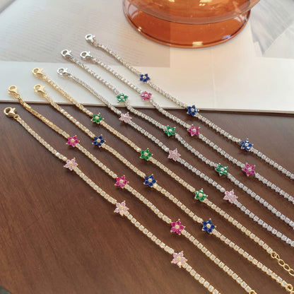 [LUCKY LOVE]Sparkling Flower Shape Tennis Bracelet