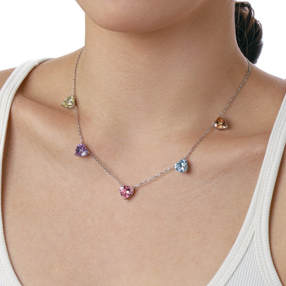 [LUCKY LOVE]Sparkling Colorful Heart Cut Necklace