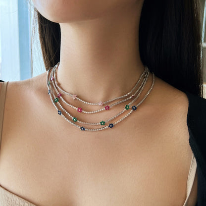 [LUCKY LOVE]Luxurious Colorful Flower Tennis Necklace