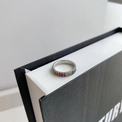 [LUCKY LOVE]Unique Colorful Round Cut Tennis Ring