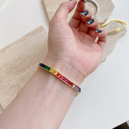 [LUCKY LOVE]Radiant Colorful Princess Cut Tennis Bracelet
