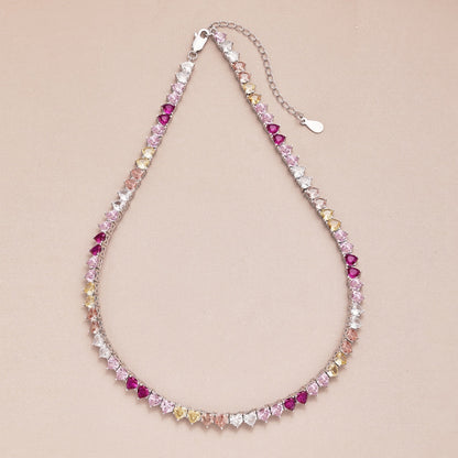 [LUCKY LOVE]Sparkling Colorful Full Heart Tennis Necklace