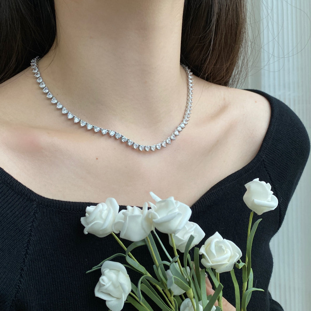 [LUCKY LOVE]Ornate Heart Cut Tennis Necklace