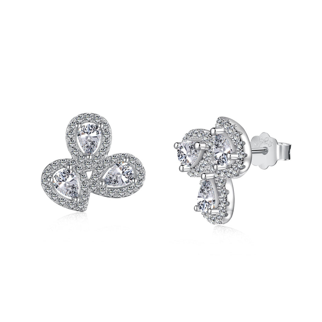[LUCKY LOVE]Ornate Flower Shape Pear Cut Lover Earrings